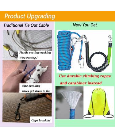 ZENGSUSU Dog Tie Out Cable for Camping 50ft Dog Runner Cable with 4ft Bungee Binding Dog Lead Line Holds up to 200 lbs for Yard and Park 50ft-8mm - Buy Online on GoSupps.com