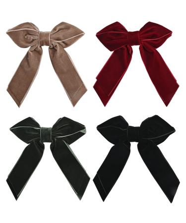 DEEKA 4 PCS 6 Large Velvet Bows Hair Clips Barrettes Hair Accessories for Women and Girls 4 Count (Pack of 1) Red+Black+Dark Green+Brown - Buy Online on GoSupps.com
