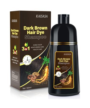 KAISASA Dark Brown Hair Dye Shampoo 3 in 1 for Gray Hair Coverage Herbal Ingredients Hair Color Shampoo for Women&Men Natrual Instant and Hair Dye in Minutes/Semi-Permanent/Ammonia-Free(17.6 FL OZ)