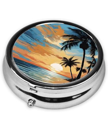 Tropical Sunset Mini Round Pill Box | 3 Compartment Portable Pill Organizer for Travel Home & Office - Buy Online on GoSupps.com
