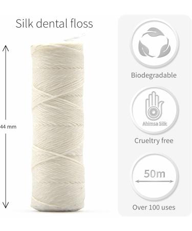 Bambaw Organic Silk Dental Floss + Stainless Steel Holder | Eco-Friendly Mint Floss | Plastic-Free & Refillable | 50m | Sustainable Oral Care - Buy Online on GoSupps.com