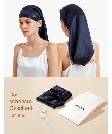 Lilysilk 100% Mulberry Silk Sleeping Hood for Curly Hair | 19 Momme Long Silk Cap - Dark Blue Night Hat for Women - Buy Online on GoSupps.com