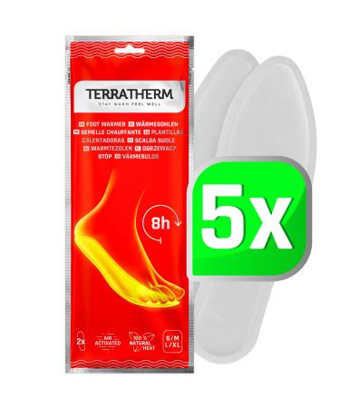 TerraTherm Insole Foot Warmers - 5  10 or 30 Pairs - air Activated Foot Warmer  Safe  Natural and Long Lasting Heat - Ultra Thin and odorless  Disposable Foot Warmer Men's 7-8 / Women's 8-10 5 Pairs