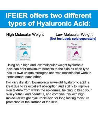 iFEiER Hyaluronic Acid Powder | High Molecular Weight Hyaluronic Acid Serum Powder | 1oz(28.3g) Cosmetics Grade | Sodium Hyaluronate | LMW HMW HA ingredient to make gel for DIY Serums - Buy Online on GoSupps.com