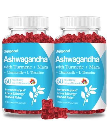 2 Pack Ashwagandha Gummies with L-theanine, Ashwa Root Supplement Gummy for Women Men, 120 Mixed Berry Flavored Gummies Mixed Berry 60 Count (Pack of 2)