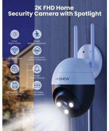 MUBVIEW 2K Security Camera Outdoor Security Cameras with 360 PZT View 2.4G WiFi Wired Home Surveillance Cameras Color Night Vision Motion Detection Siren 2 Way Talk 24/7 Works with Alexa 1 Count (Pack of 1) - Buy Online on GoSupps.com