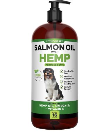 PetHonesty Wild Alaskan Salmon Oil for Dogs - Omega-3 for Dogs - Pet Liquid Food Supplement - EPA + DHA Fatty Acids, May Reduce Shedding & Itching - Supports Joints, Brain & Heart Health Hemp Salmon Oil 16 Fl Oz