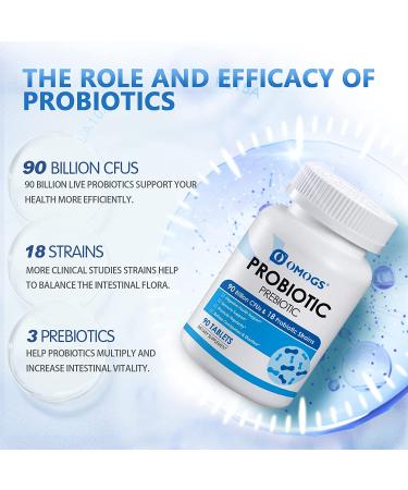 OMOGS Probiotics 90 Billion CFUs | 18 Strains with Organic Prebiotic | Supports Metabolism, Immunity & Digestive Health | Non-GMO & Gluten Free | 90 Tablets - Buy Online on GoSupps.com