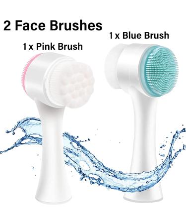 Facial Cleansing Brush 2 Pcs 2 In 1 Face Brush 3D Facial Brush with Soft Bristles Double Sided Silicone Wash Brush Exfoliating Brush for Deep Cleansing Removing Blackhead and Massaging (PINK & BLUE) - Buy Online on GoSupps.com