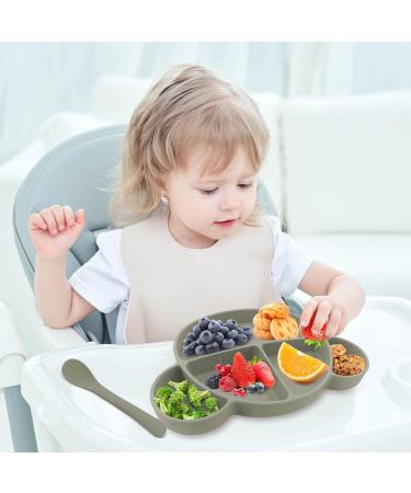 Suction Silicone Baby Plate with Lid, Spoon & Divided Sections - BPA Free & Dishwasher Safe - Toddler Self Feeding Dinnerware Set in Light Green - Buy Online on GoSupps.com