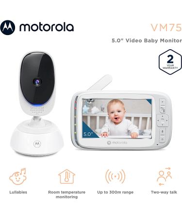 Motorola VM75 Video Baby Monitor with Camera | 1000ft Range, 5 Screen, Two-Way Audio, Night Vision, Room Temperature Sensor, Lullabies | Remote Pan, Digital Tilt, Zoom | 2021 Model - Buy Online on GoSupps.com