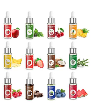 Nomeca Food Flavoring Oil, Candy Flavors Strawberry Chocolate Vanilla Flavoring Extract for Baking Cooking and Lip Gloss Making, Water & Oil Soluble - .2 Fl Oz / 6 ml with Droppers (Pack of 12) 12 Flavors