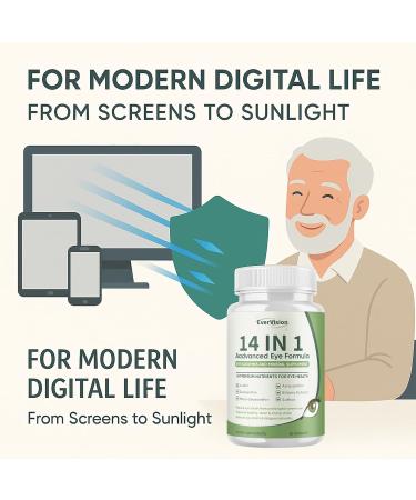 EVERVISION 14 in 1 Advanced Eye Formula - Eye Vitamins & Minerals Supplement with Lutein Zeaxanthin Astaxanthin Bilberry Zinc 14-in-1 Formula for Eye Health Support - 60 Capsules (1) - Buy Online on GoSupps.com