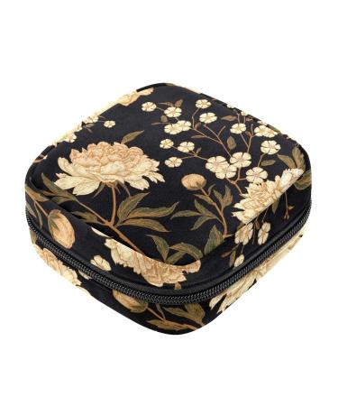 Yellow Peony Flower Menstrual Cup Pouch Menstrual Pad Bag Feminine Menstruation Bags Portable Sanitary Napkin Pads Storage Bags Color 1