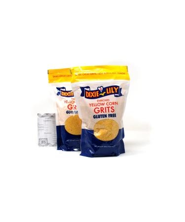 Dixie Yellow Grits with Recipes - Pack of 2 - Dixie Yellow Corn Grits, Dixie Grits - 2 x 20 oz packs