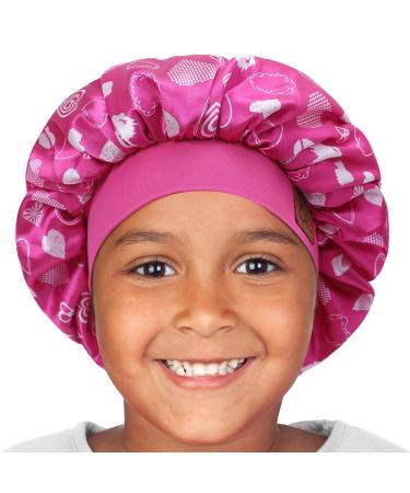 Hat Hut Kids Satin Bonnet Sleep Cap for Curly Hair Adjustable Silk Hair Cap for Baby Sleeping Hair Bonnet for Toddler Child 1-8 Years Heart