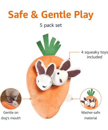 Amazon Basics Hide and Seek Squeaky Dog Plush Toy Rabbit and Carrot Orange and White 5 Count - Buy Online on GoSupps.com