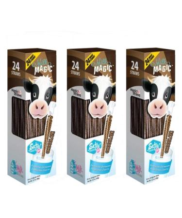 Milk Magic Chocolate Milk Flavoring Straw | Gluten-Free BPA free Non-GMO Low in Sugar All-natural Flavor Straws | Encourage Milk Drinking with Flavor-Filled Straws - 24 Count, Pack of 3