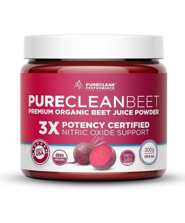 PureClean Beet - Organic Beet Root Juice Powder with Nitric Oxide for Stamina & Energy | Nutrient-Rich, Vegan - Supports Cardiovascular & Immune Health for Athletic Performance 300g, 30 Servings 10.6 Ounce (Pack of 1)
