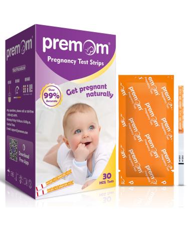 Premom Pregnancy Test Strips -30-Pack Individually Wrapped Pregnancy Test Kit- Over 99% Accurate and Powered by Premom Ovulation Predictor iOS and Android APP 30 Count (Pack of 1)