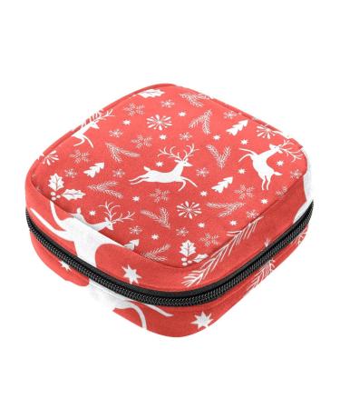 Menstruation pad bag with zipper women's napkin bag tampons collective bags for women and girls (Christmas pattern deer)
