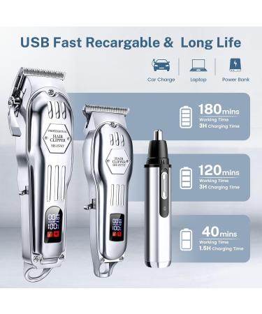KIKIDO Hair Clippers Professional Cordless for Men Trimmer Beard Kits Men's Grooming Set with LCD Display Electric Shavers Razor for Barber Grooming Family Home (Sliver-3) - Buy Online on GoSupps.com