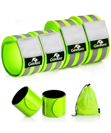 GoxRunx 6 Pcs Reflective Bands for Arm/Wrist/Leg, High Visibility Reflective Running Gear Reflectors Armband for Women Men,Safety Reflective Straps Bracelets for Running, Cycling, Walking Green