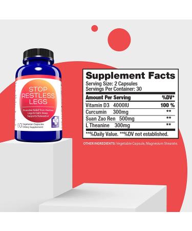 MD.Life Restless Leg Relief Capsules - 60 Count with Vitamin D3 & Curcumin for Rested Legs, Restful Sleep, and Joint Health - Buy Online on GoSupps.com