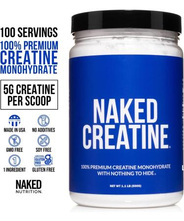 Naked Creatine Monohydrate - 500g (1.1lb) 100 Servings, Vegan, Non-GMO, Gluten & Soy Free, Strength Gains Supplement - No Artificial Ingredients - Buy Online on GoSupps.com