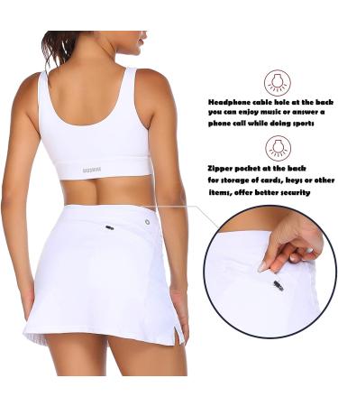 ADOME Women's Athletic Skort Tennis Skirt with Pockets - White Small | Active Golf Running Workout Sports - Buy Online on GoSupps.com