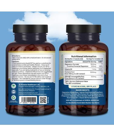 4-in-1 Magnesium Glycinate Added with KSM-66 Ashwagandha Turmeric and Vitamin B6 | 90 Vegan Capsules | 4 001 mg per Serving | Easy to Swallow Capsule | GMO & Gluten Free | Premium Quality by Prowise - Buy Online on GoSupps.com