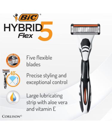 BIC Hybrid 5 Flex Men's Razor with 5 Blades Aloe Vera & Vitamin E - Includes 4 Refills & Precision Trimmer - Buy Online on GoSupps.com