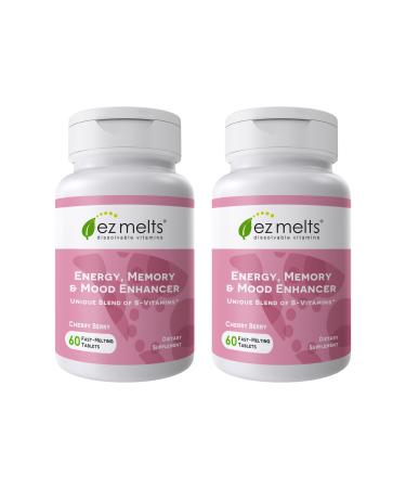 EZ Melts Energy Memory & Mood Enhancer - B Vitamins Supplement with Vitamin B12 B6 Folate & Biotin - Non-GMO & Vegan - Cherry Berry - 120 Dissolvable Tablets (120 Servings) 60 Count (Pack of 2)