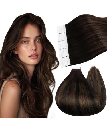 Ugeat tape real hair extensions brown tape extensions chestnut brown invisible tape extensions real hair ombre 20 pieces 45 cm 50 grams #2/6/2 45 cm #2/6/2