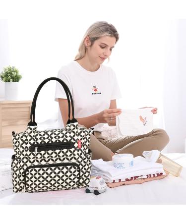 SONARIN 7pcs Multifunction Nappy Changing Bag Set - Black & White | Mummy Tote Bag with Bottle Bag, Changing Mat, Stroller Straps - Travel Diaper Bag - Buy Online on GoSupps.com