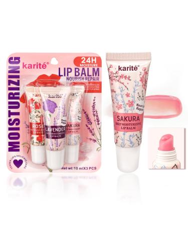 Lip Balm with Floral Fragrance - Enchanting Roses Fragrant Lavender & Elegant Plum Blossoms - Perfect Stocking Stuffers for Women & Birthday Gifts for Women 100% natural lipstick Flowers - Plum Blossom Lavender Rose