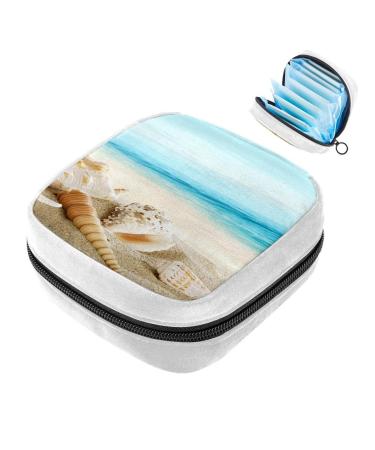 GIAPB Sanitary Napkin Storage Bag Period Bag Tampon Bag Makeup Bag Pad Pouch Blue Beach Shell Color4415