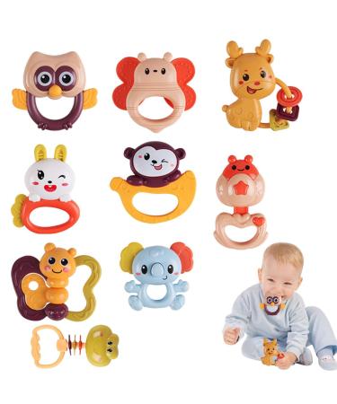 Pisamhid sensory bite rattles |Affenrassel biting toys for babies-sensory bite ring music toys for early development newborn birthday present for 0-3-year-old babies young monkeys storage box 9-part set