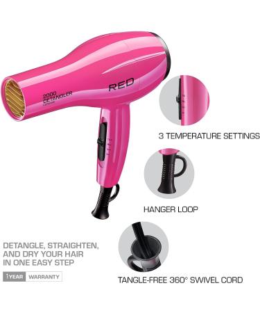 RED by KISS 2000 Detangler Ceramic Dryer with 3 Bonus Piks - Pink Color - Buy Online on GoSupps.com