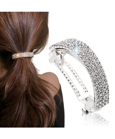 Crystal Hair Clips Barrettes Slides Grips for women Diamante Sparkly Hair Accessories Crystal Hairpins Everyday Wear Prom Party Ponytail Holder Women Girl Birthday Gift (Silver)