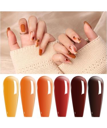 Vishine Amber Jelly Crystal Gel Nail Polish Collection Translucent Tortoise Shell Nails Red Coral Burnt Orange Grey Amber Brown 6 Colors Soak Off UV LED Nail Art Kit 8ml - Buy Online on GoSupps.com