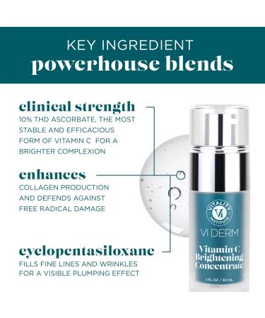VI DERM Vitamin C Brightening Concentrate - Super-Concentrated 1 Fl Oz for Collagen Boost UV Protection & Pigmentation Prevention - Buy Online on GoSupps.com