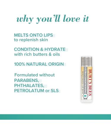 Burt's Bees Hydrating Lip Balm for Dry Chapped and Cracked Lips 100% Natural Origin Ultra Conditioning with Kokum Butter Shea Butter and Cocoa Butter Unscented 2 Tubes - Buy Online on GoSupps.com