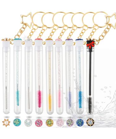 Upgrade 48 Pieces Disposable Mascara Wands Set Extremely Durable Diamond Mascara for Women and Girls- Include 24 Pcs Crystal Lash Spoolies Brush and 24 Pcs Reusable Keychain Empty Eyelash Brush Tubes B-Diamond Keychain Set