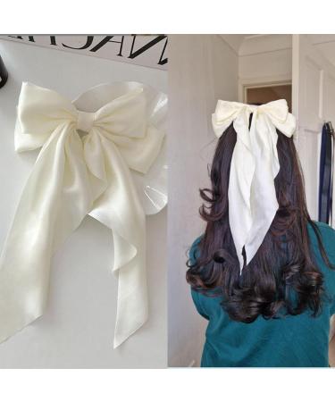 BAIYSFFG Big Bow Hair Clips with Long Silky Satin 2PCS Solid Color French Barrette Simple Hair Fastener Accessories for Women Girls Black White - Buy Online on GoSupps.com