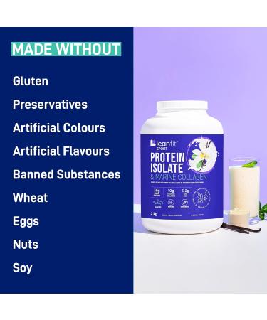LEANFIT SPORT PROTEIN ISOLATE & MARINE COLLAGEN Natural Vanilla Grass-Fed Protein Isolate and 100% Hydrolyzed Marine Collagen Powder (Type I III) 30g Protein and 10g Collagen Per Serving 57 Servings 2kg Tub - Buy Online on GoSupps.com