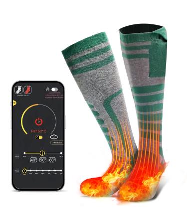 YAHAVA Electric Heated Socks for Men Women 5000mAh Rechargeable Battery Heated Socks Large Green-L
