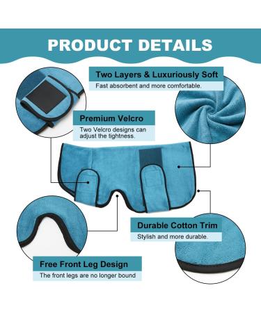 Rongyicare Adjustable Dog Bathrobe with Collar - Rapid Drying Absorbent Waffle for Large Dogs (XXXL 73-80cm Blue) - Buy Online on GoSupps.com