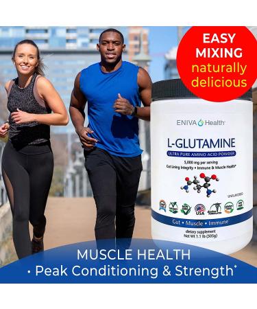 Eniva Health L-Glutamine Pure Powder 1.1 lbs - 101 Servings | Plant-Based Vegan Formula | Non-GMO, Gluten-Free | Supports GI Health, Muscle Recovery, Immune System | USA Made - Buy Online on GoSupps.com