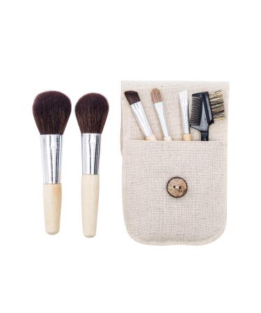 Natural Bamboo Makeup Brushes 6pcs Mini Cosmetic Makeup Brushes Set With Travel Bag Case Powder Blush Eye Shadows Eyebrow Make Up Brushes Kit(Beige)